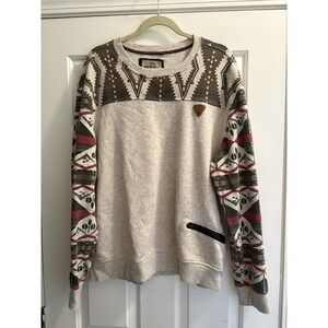 Parish Nation Men 2XL Long Sleeve Sweater Brown Red Aztec Elbow Patches
